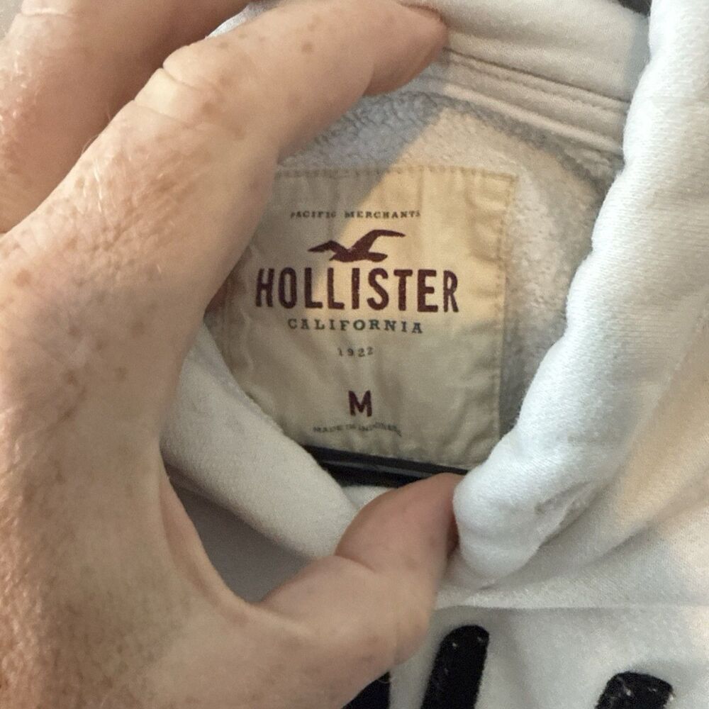 Hollister California Logo Hoodie Sweatshirt White/Navy Medium Y2K Retro - Picture 6 of 9